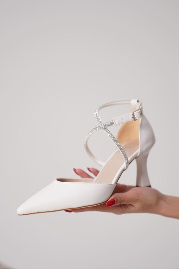 Scarpax Fiona Taşlı Kadın Beyaz Topuklu Ayakkabı