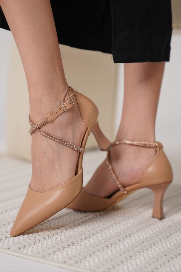 Scarpax Fiona Taşlı Kadın Nude Topuklu Ayakkabı