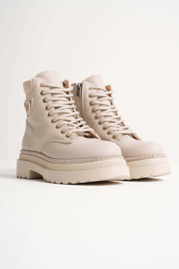 Scarpax Fiora Özel Tasarım Kadın Kışlık Kalın Tabanlı Bej Bot