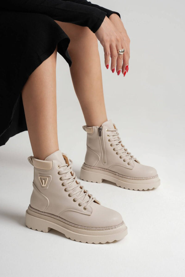 Scarpax Fiora Özel Tasarım Kadın Kışlık Kalın Tabanlı Bej Bot