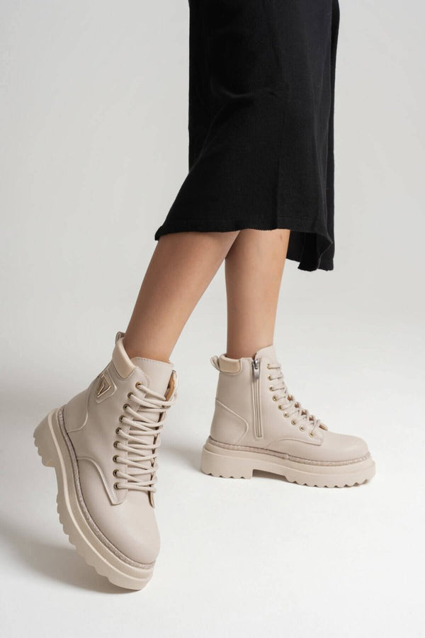 Scarpax Fiora Özel Tasarım Kadın Kışlık Kalın Tabanlı Bej Bot