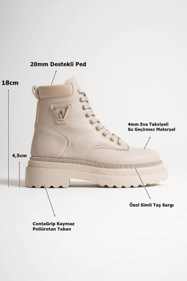 Scarpax Fiora Özel Tasarım Kadın Kışlık Kalın Tabanlı Bej Bot
