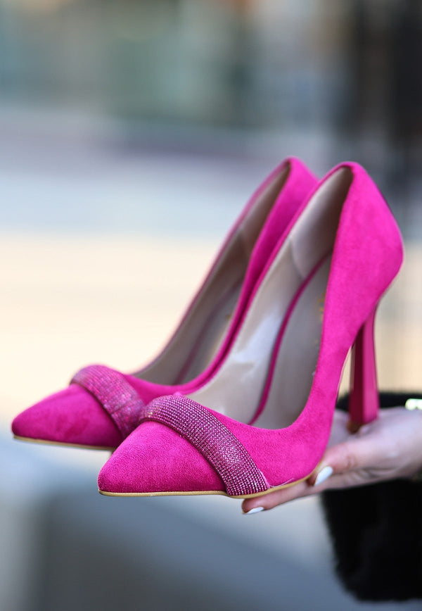 Scarpax Gida Fuşya Süet Stiletto Ayakkabı - SCARPAX