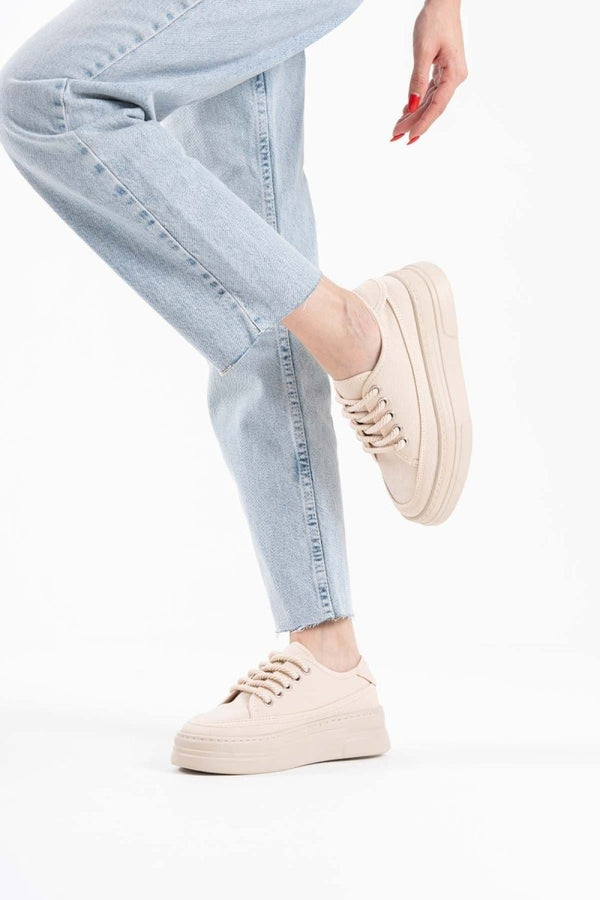 Scarpax Glown Kadın Bej Keten Spor Ayakkabı