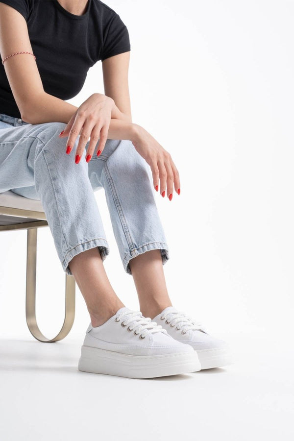 Scarpax Glown Kadın Beyaz Keten Spor Ayakkabı