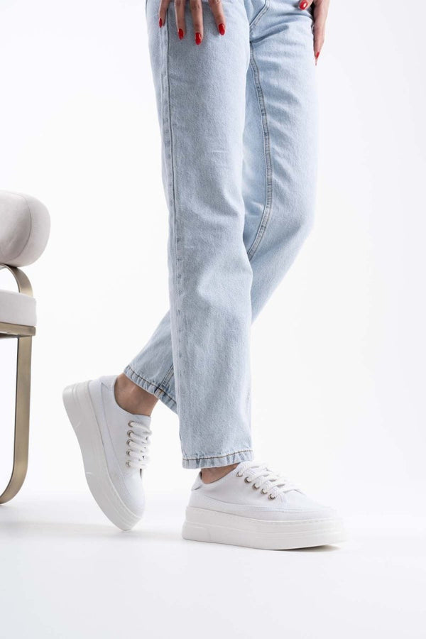 Scarpax Glown Kadın Beyaz Keten Spor Ayakkabı