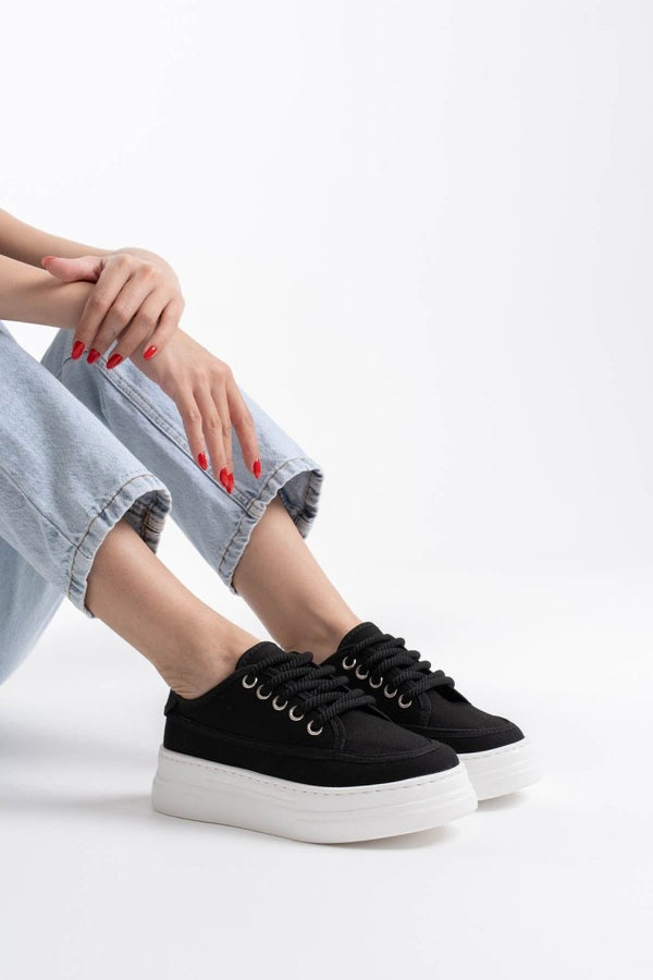 Scarpax Glown Kadın Siyah Keten Spor Ayakkabı