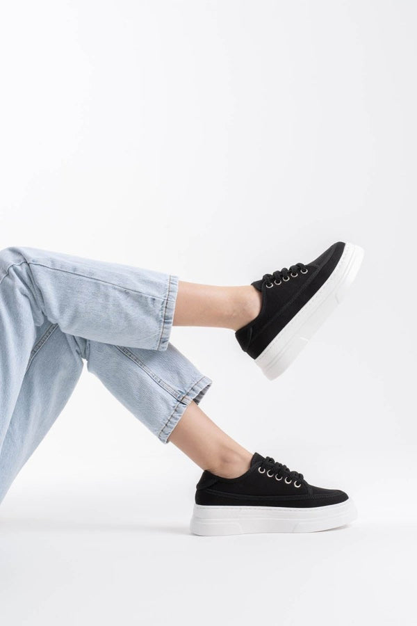 Scarpax Glown Kadın Siyah Keten Spor Ayakkabı