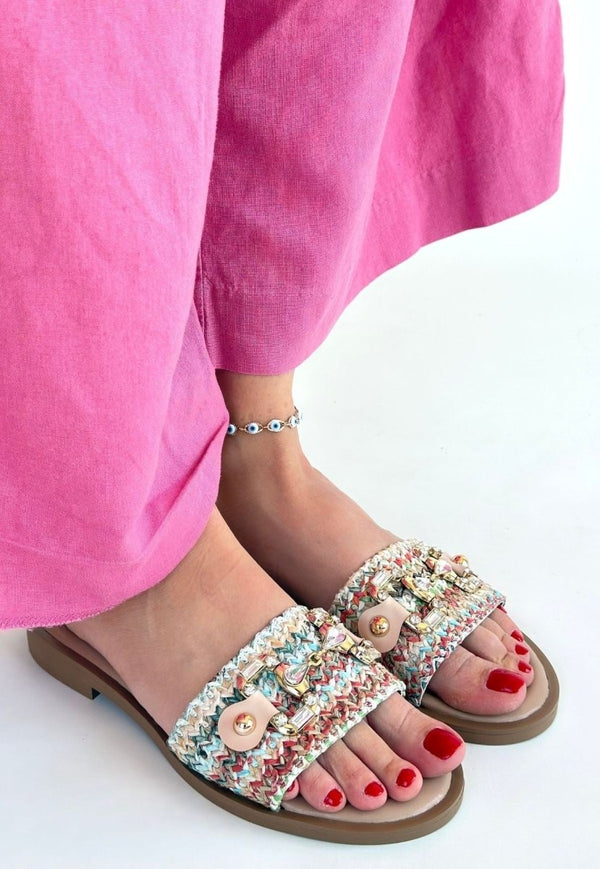 Scarpax Gonne Renkli Hasır Dokuma Terlik