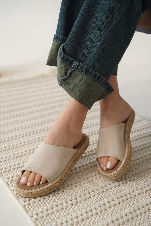 Scarpax Grey Süet Bej Kadın Terlik