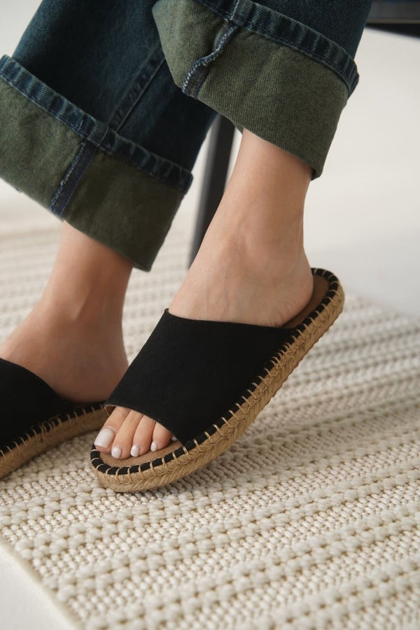 Scarpax Grey Süet Siyah Kadın Terlik