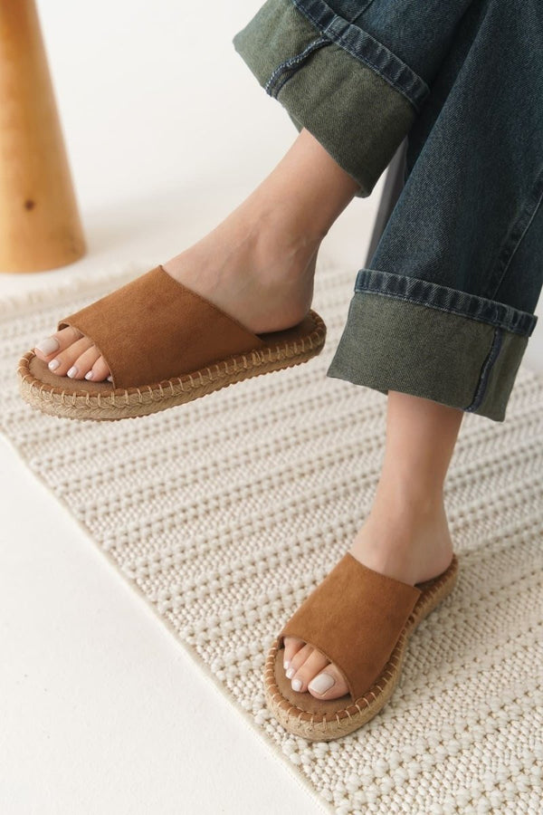 Scarpax Grey Süet Taba Kadın Terlik