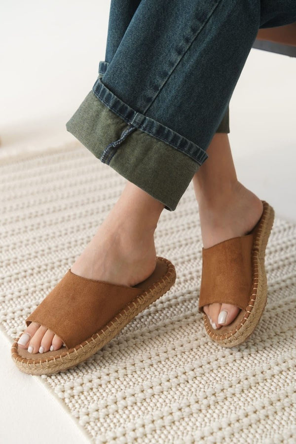 Scarpax Grey Süet Taba Kadın Terlik