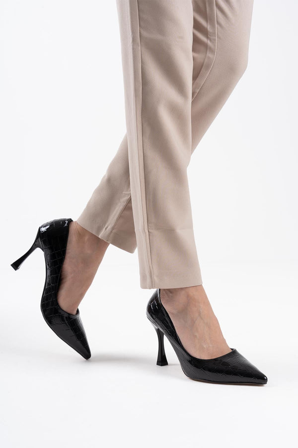 Scarpax Harper Kadın Siyah Kroko Rugan Stiletto - SCARPAX