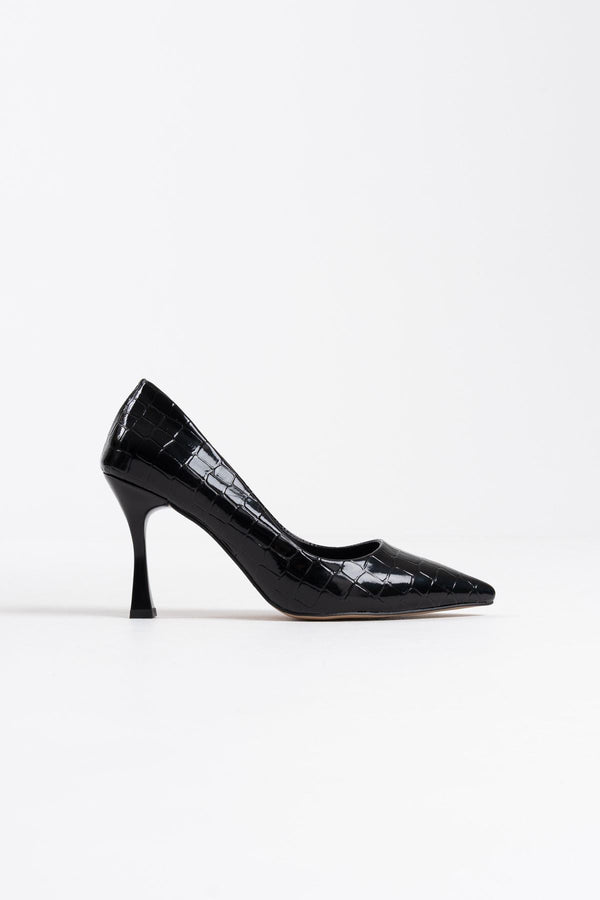 Scarpax Harper Kadın Siyah Kroko Rugan Stiletto - SCARPAX