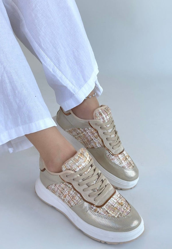 Scarpax Hawer Bej Cilt Bağcıklı Spor Ayakkabı