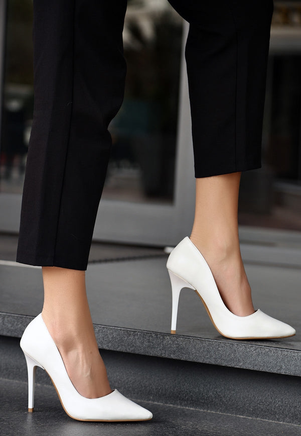 Scarpax Hillar Beyaz Cilt Stiletto Ayakkabı - SCARPAX
