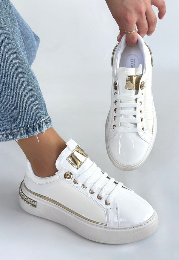 Scarpax Hley Beyaz Rugan Paraşüt Detaylı Bağcıklı Spor Ayakkabı