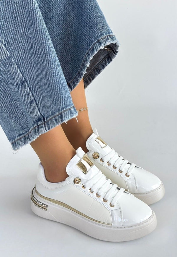 Scarpax Hley Beyaz Rugan Paraşüt Detaylı Bağcıklı Spor Ayakkabı