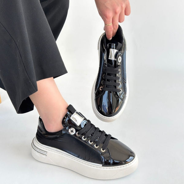 Scarpax Hley Siyah Rugan Paraşüt Detaylı Bağcıklı Spor Ayakkabı