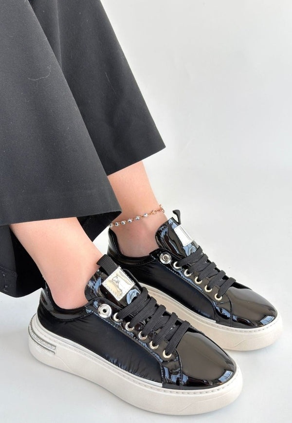 Scarpax Hley Siyah Rugan Paraşüt Detaylı Bağcıklı Spor Ayakkabı