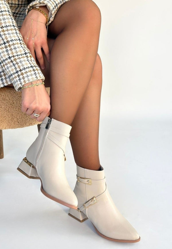 Scarpax İnay Bej Cilt Topuklu Bot