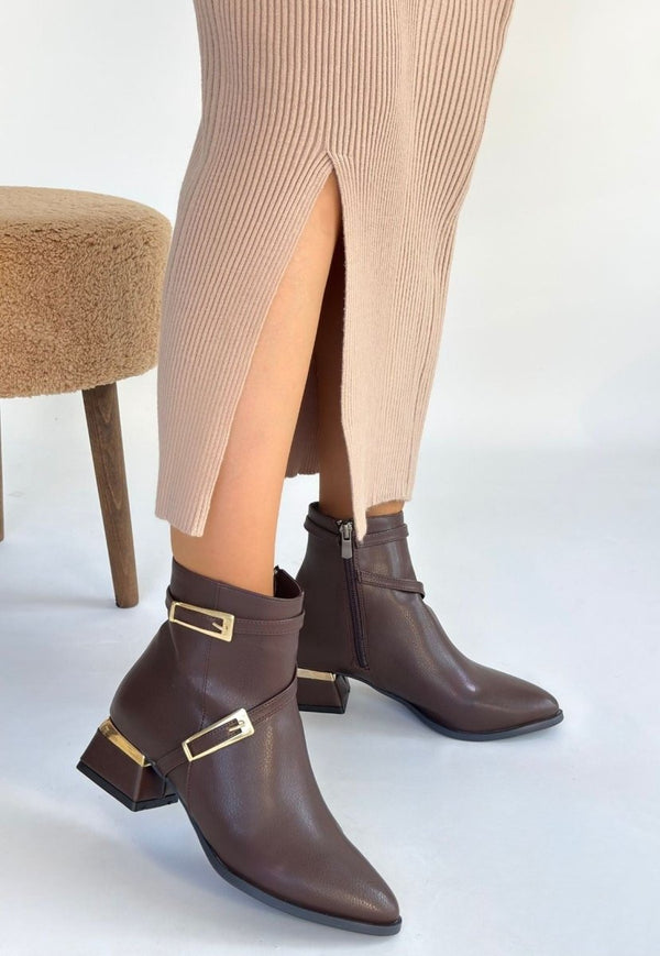 Scarpax İnay Kahverengi Cilt Topuklu Bot