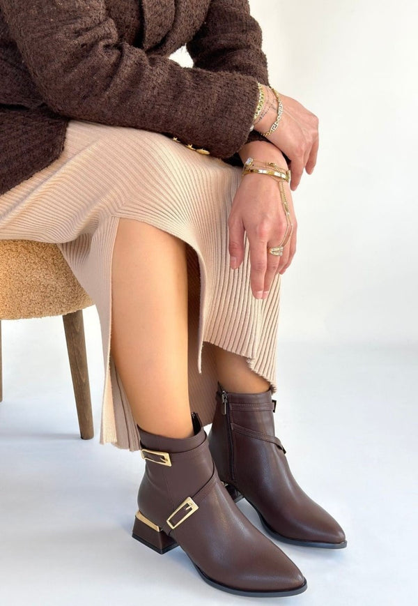 Scarpax İnay Kahverengi Cilt Topuklu Bot