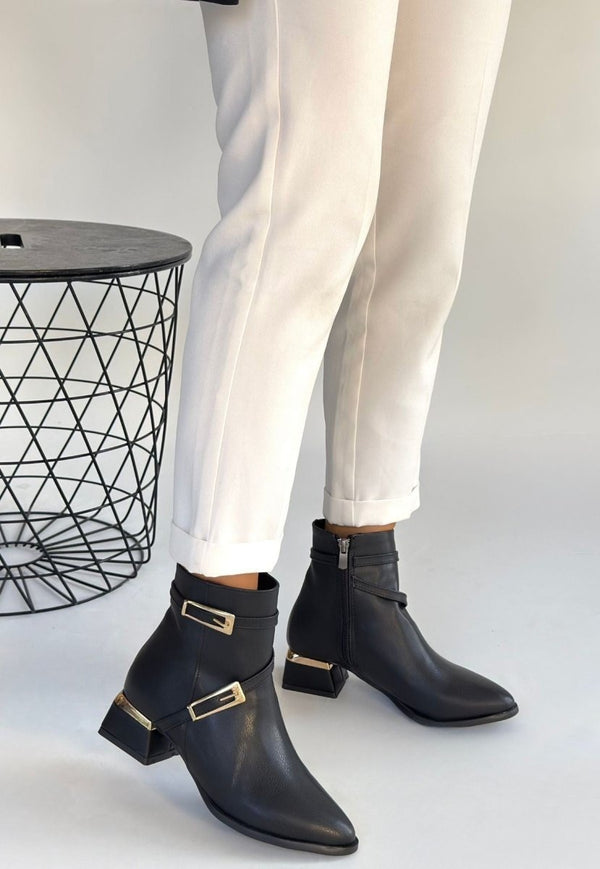 Scarpax İnay Siyah Cilt Topuklu Bot