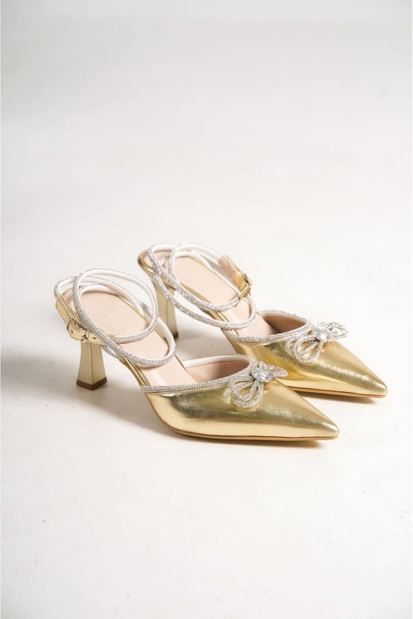 Scarpax İrina Kadın Altın Taşlı Topuklu Ayakkabı