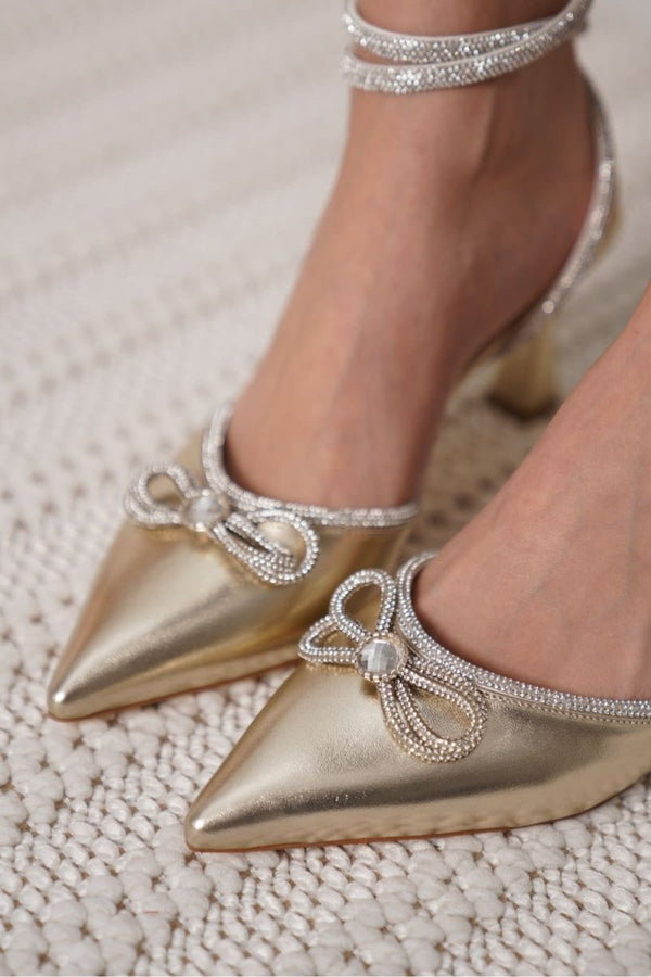 Scarpax İrina Kadın Altın Taşlı Topuklu Ayakkabı