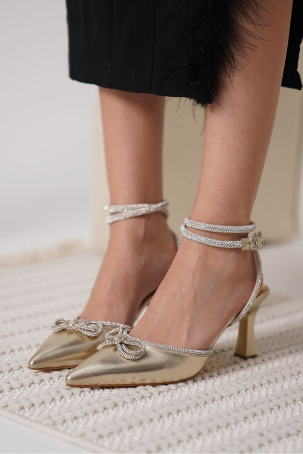 Scarpax İrina Kadın Altın Taşlı Topuklu Ayakkabı