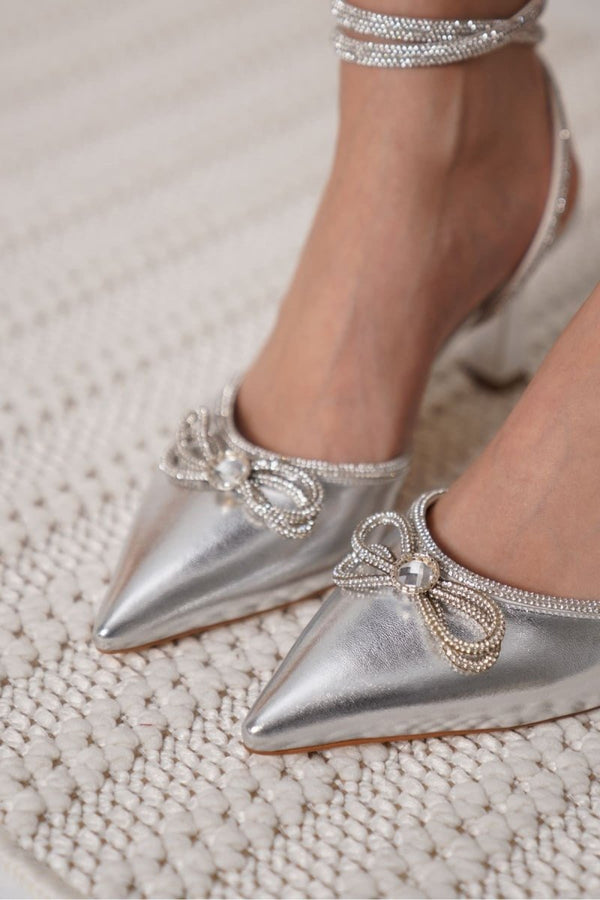 Scarpax İrina Kadın Gümüş Taşlı Topuklu Ayakkabı