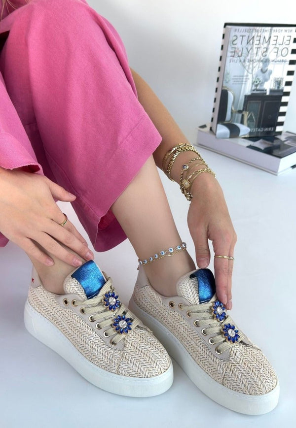 Scarpax Iwer Bej Hasır Dokumalı Bağcıklı Spor Ayakkabı