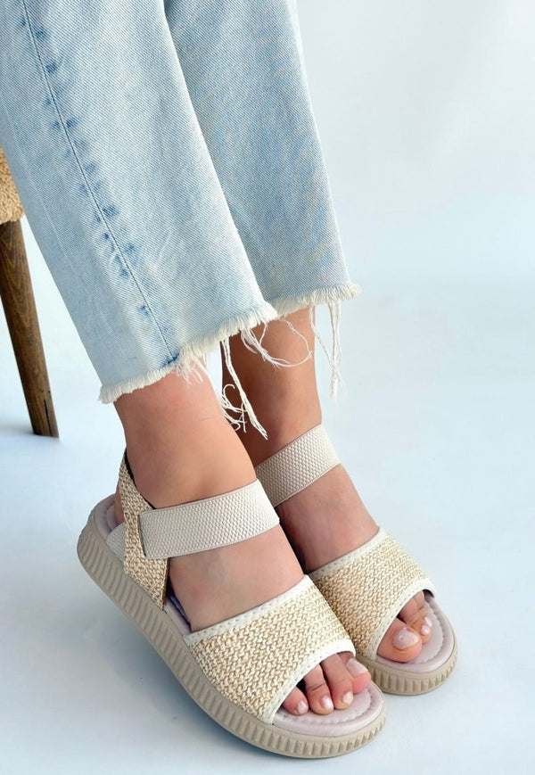 Scarpax Jake Bej Hasır Cilt Sandalet