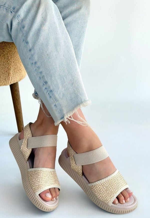 Scarpax Jake Bej Hasır Cilt Sandalet