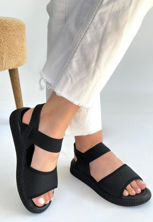 Scarpax Jake Siyah Hasır Cilt Sandalet