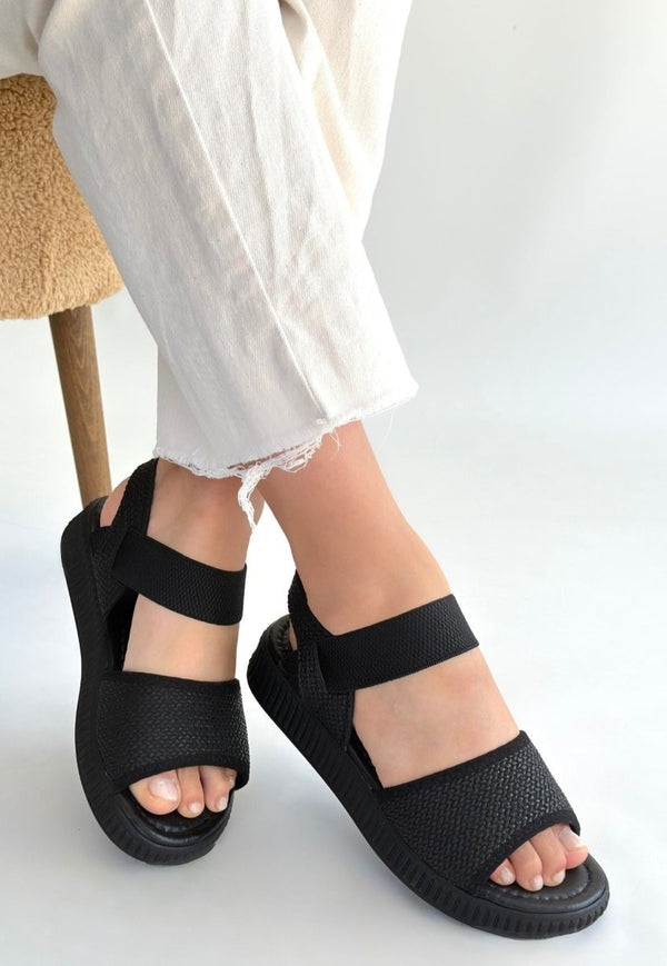 Scarpax Jake Siyah Hasır Cilt Sandalet