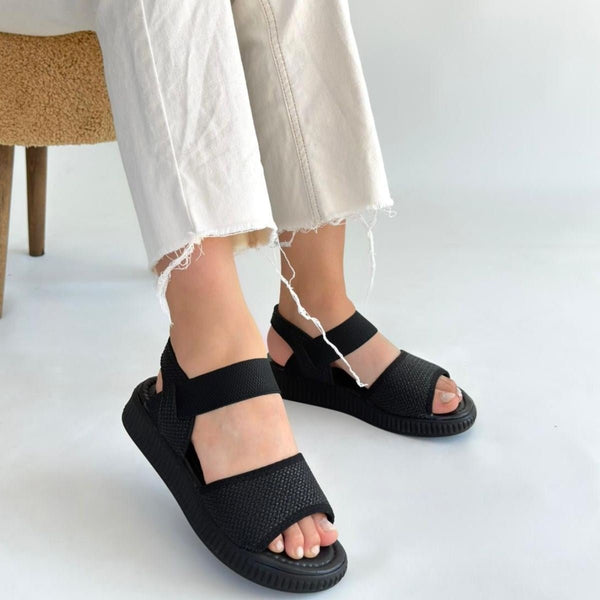 Scarpax Jake Siyah Hasır Cilt Sandalet