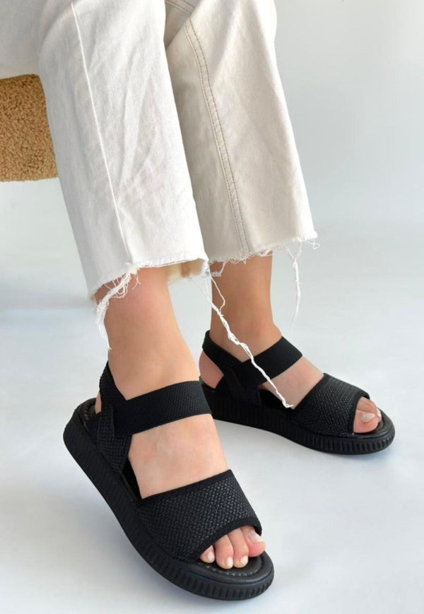 Scarpax Jake Siyah Hasır Cilt Sandalet