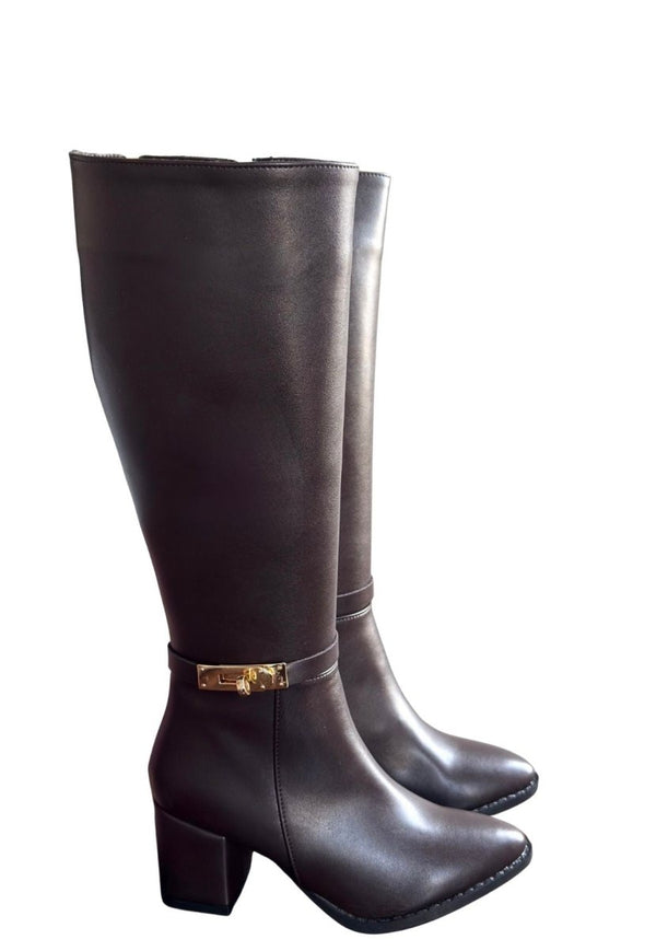 Scarpax Jeoli Kahverengi Cilt Topuklu Çizme