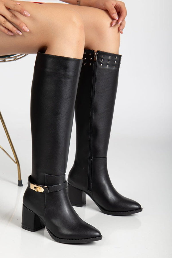 Scarpax Jeoli Siyah Cilt Topuklu Çizme
