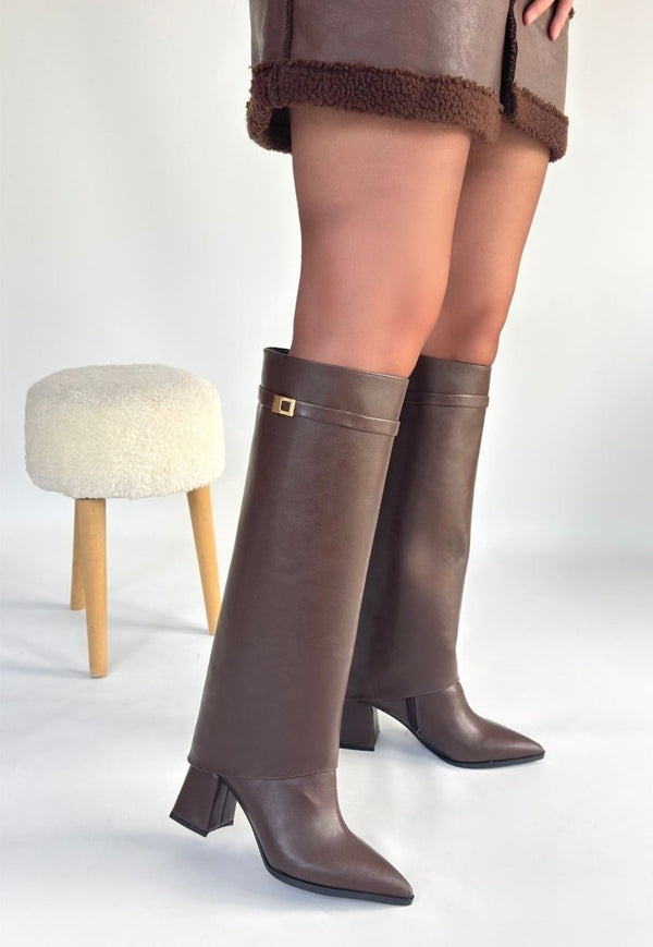 Scarpax Jike Kahverengi Cilt Tak Çıkar Çizme