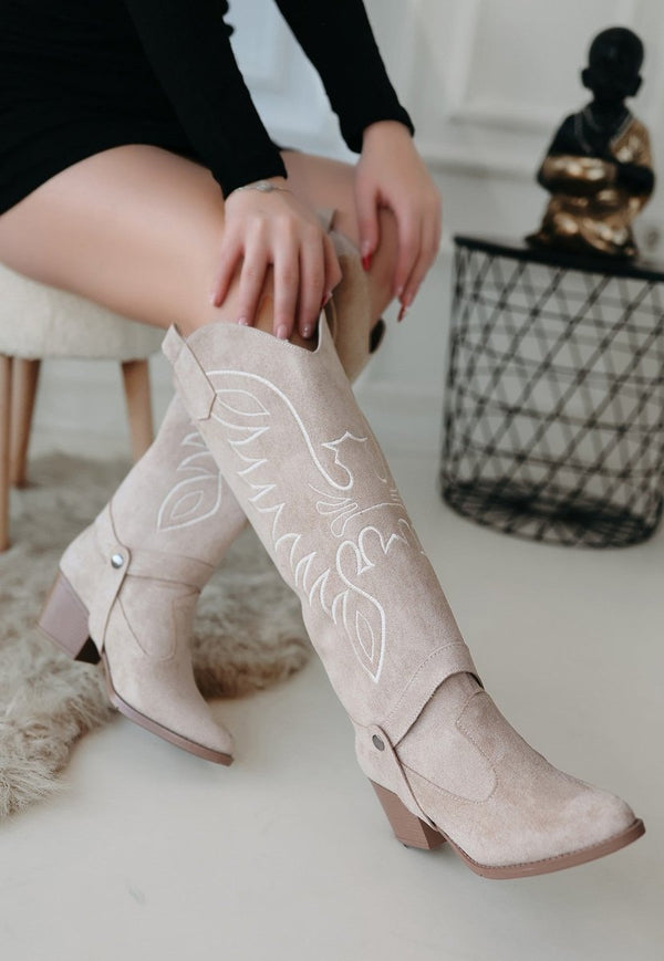 Scarpax Jilla Bej Süet Tak Çıkar Topuklu Bot Ve Çizme