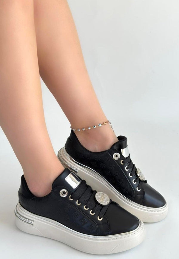 Scarpax Jlar Siyah Cilt Bağcıklı Spor Ayakkabı