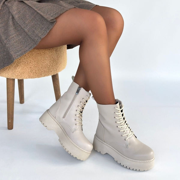 Scarpax Jonni Bej Cilt Bağcıklı Bot