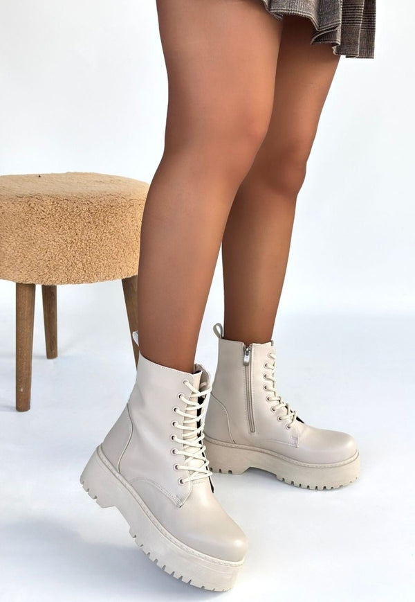 Scarpax Jonni Bej Cilt Bağcıklı Bot