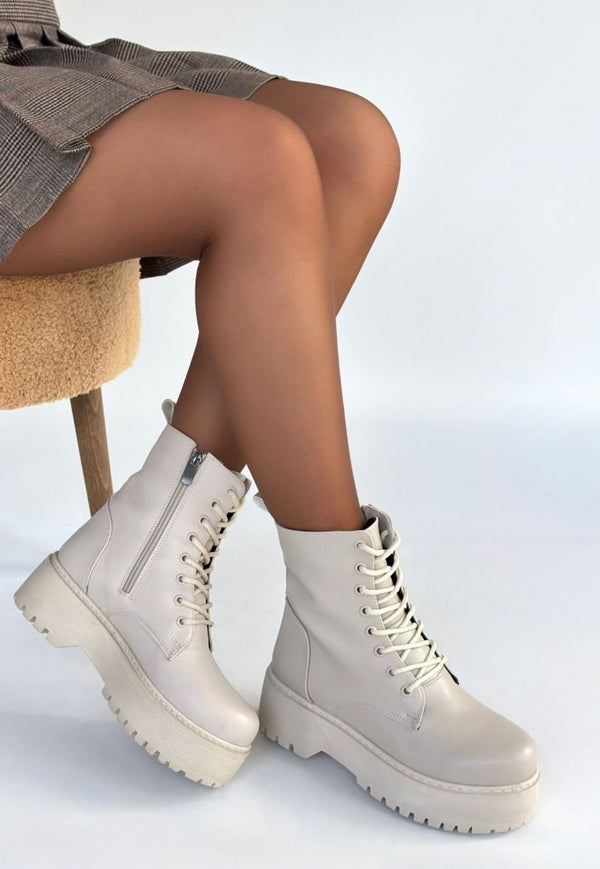 Scarpax Jonni Bej Cilt Bağcıklı Bot