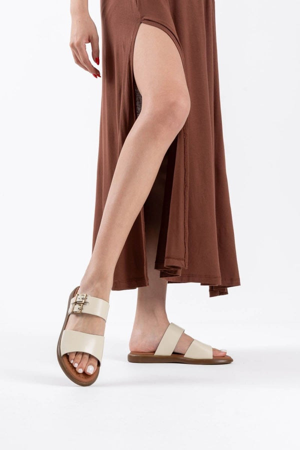 Scarpax Kares Bej Hakiki Deri Terlik