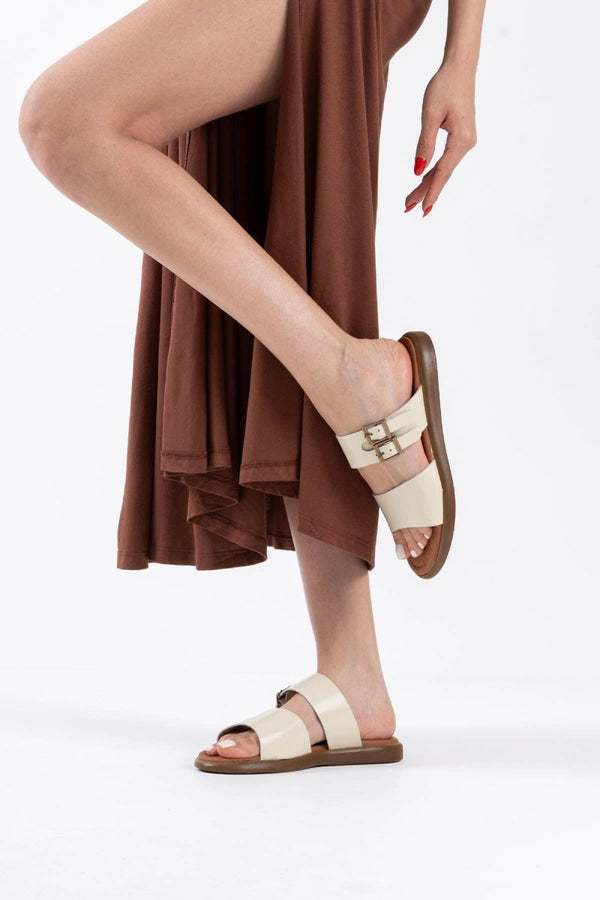 Scarpax Kares Bej Hakiki Deri Terlik